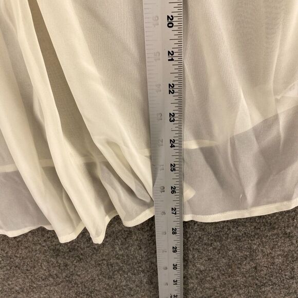 C Blouse Women M Medium Beige Sheer V-Neck 3/4 Sleeve Pullover Casual Solid - Picture 8 of 9